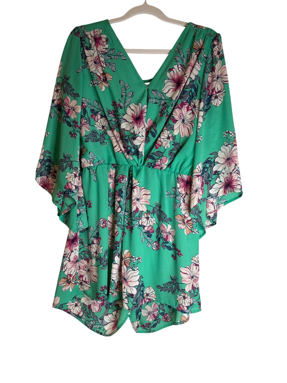 Charlotte Russe Green Floral V-Neck Romper, EUC Sz M